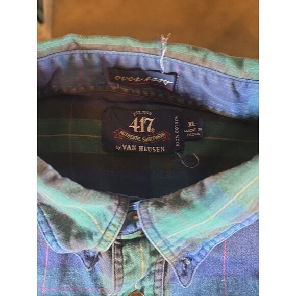 Van Heusen 417 Button Up Shirt. Green Blue Plaid. Long Sleeve. Size XL - Picture 2 of 5